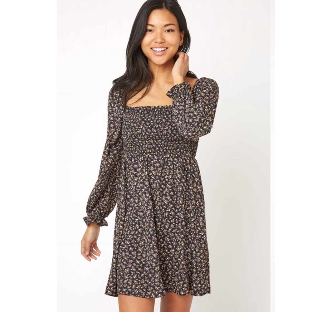 South Moon Under Black Floral Smocked Mini Dress